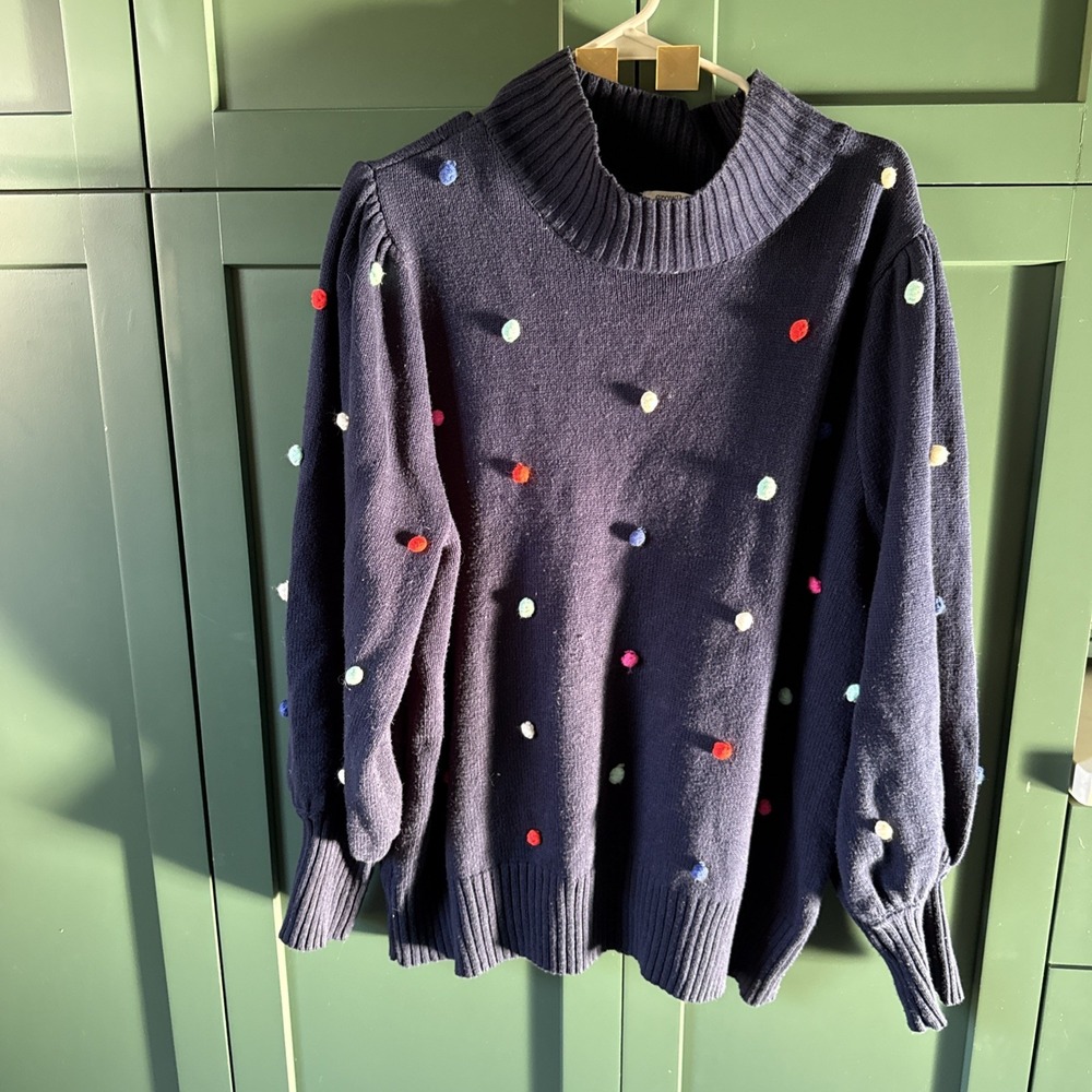 Crown‎ & Ivy Fun Navy 3D Dot Multicolored High Neck Long Sleeve Sweater 2XLARGE
